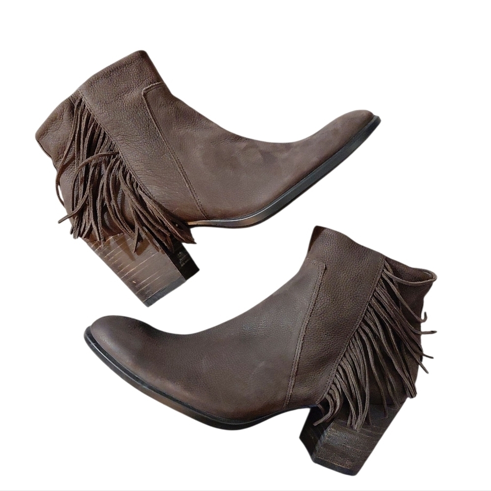 ECCO Brown Western Ankle Boot Fringed Leather Bootie Size 8